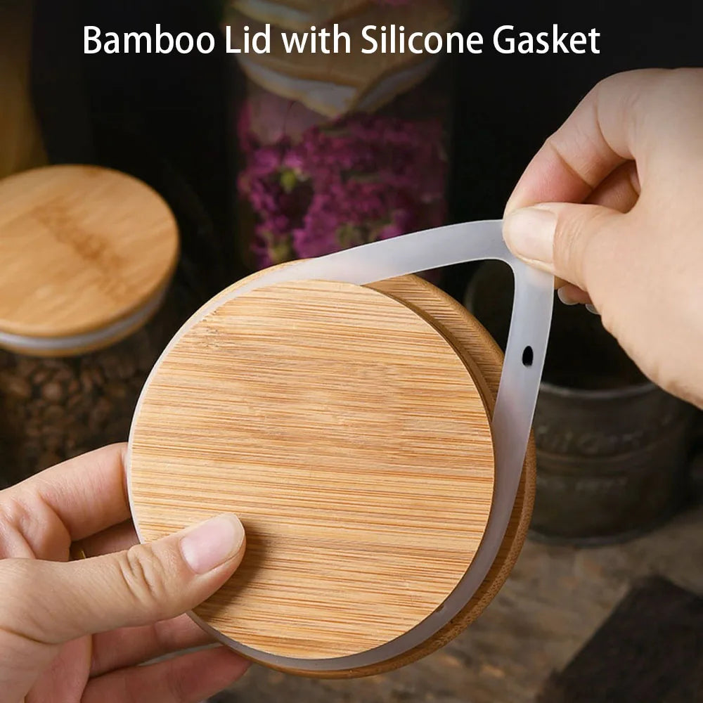 Ensemble de Bocaux en Verre avec Couvercles en Bambou